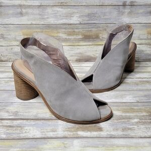 Anthropologie Tracy Slingback Shooties Gray Suede Peep Toe Heels EU 40 US 9-9.5